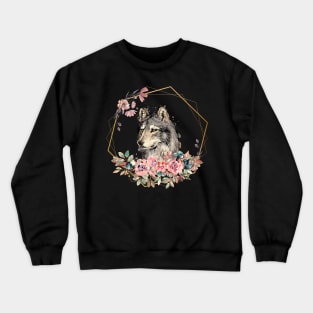 Wolf Face Floral Look Crewneck Sweatshirt